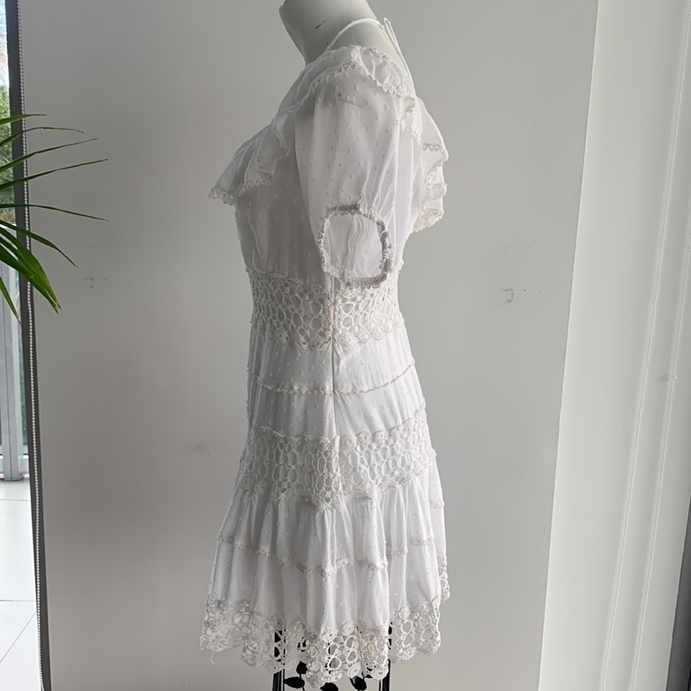 Free People Cruel Intentions white boho crochet lace mini dress, size 12 - Picture 14 of 16